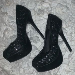 Black Sequin Heels